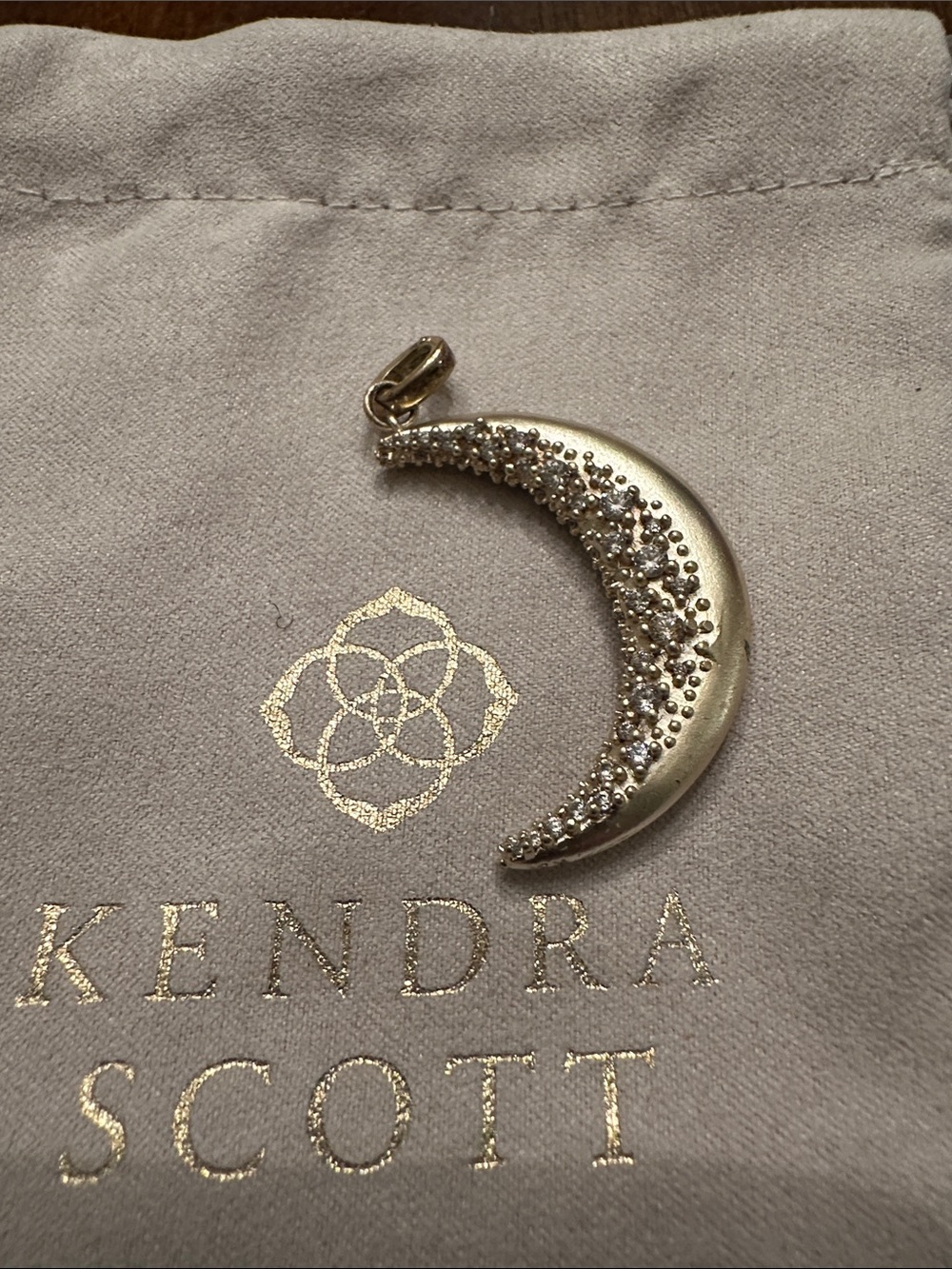 Kendra Scott Gold Crescent Moon Pendant with Clear Crystals
